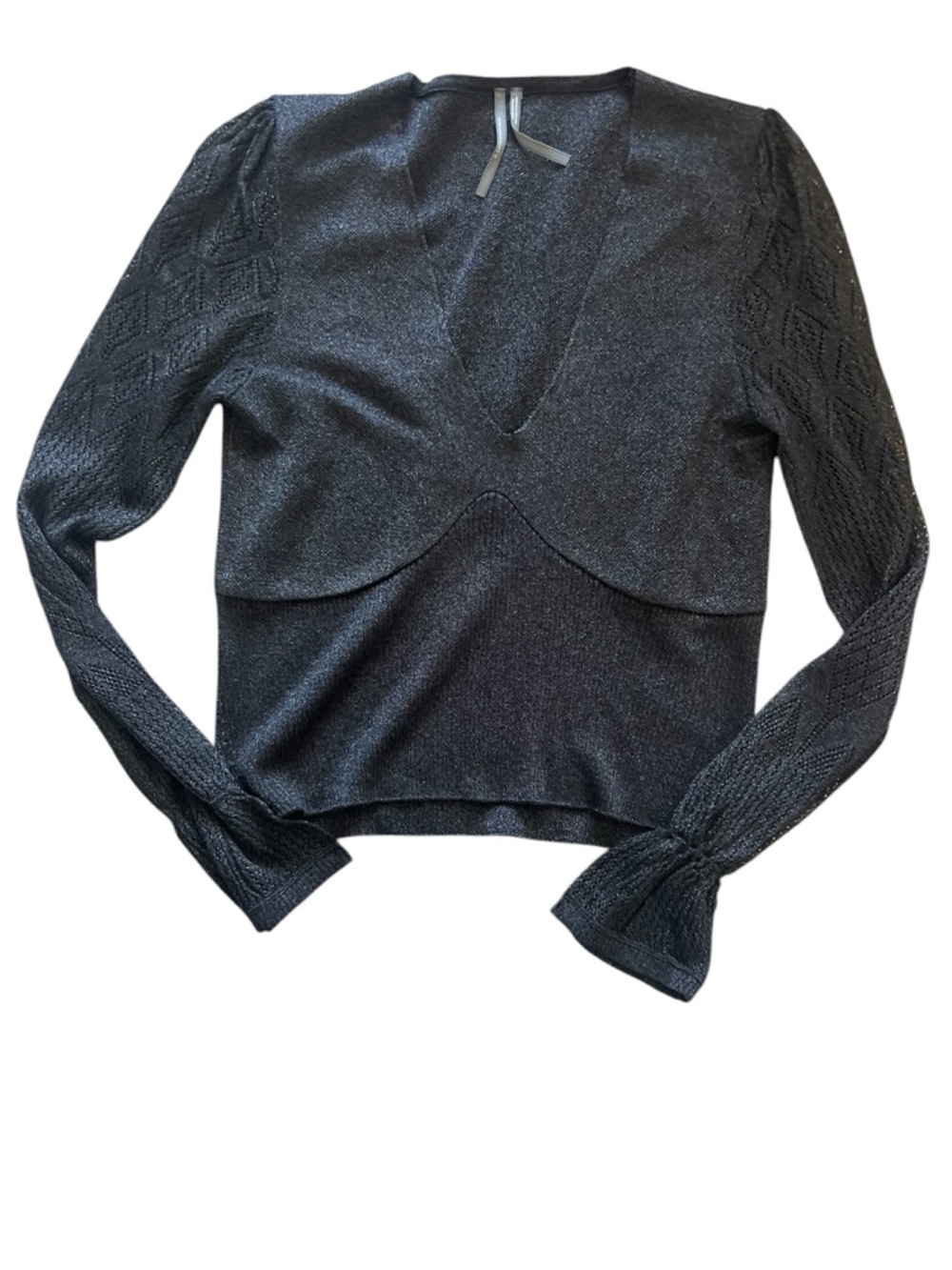 Anthropologie Black Woven-Sleeve Twofer Sweater | Medium